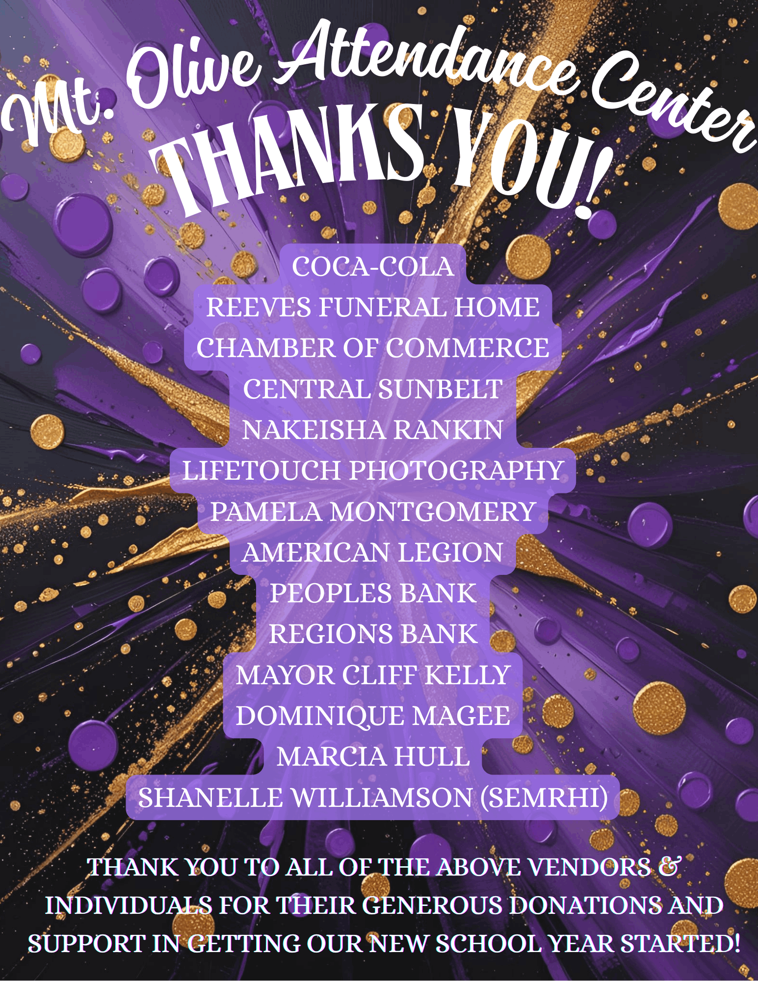Thank you to all of the vendors & individuals who donated!